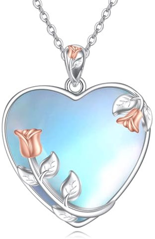 YAFEINI Rose Blume Mondstein Kette 925 Sterling Silber Mondstein Filigrane Anhänger Halskette Schmuck für Damen Mädchen