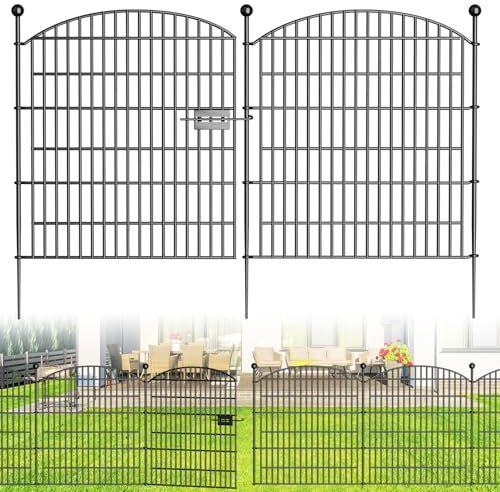 Dekorativer Gartenzaun aus Metall, 5 Stück mit Schloss, 81,3 cm (H) x 3,6 m (L), kein Graben für Hund, Tierbarriere für Hof, Tier-Erdspieße, Zäune für Garten, Terrasse, Blumenbeet
