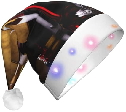 Kururi Three Wine Bottles And Glass Over Print Christmas Hats Funny Santa Hat Light Up Xmas Holiday Hat For Adults Xmas Party