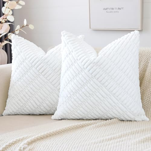 JOTOM 2er Set Kordsamt Kissenbezüge, Dekorative Weich Boho Kissenbezug Moderne Patchwork Kissenhüllen Sofakissen Dekokissen Zierkissenbezug für Wohnzimmer Schlafzimmer Deko (50x50cm, Weiß)