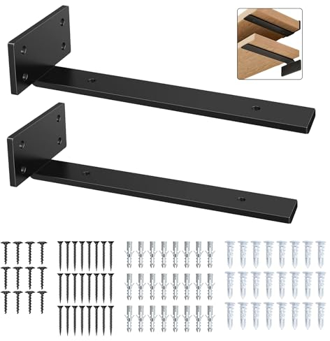 6 pièces Equerre Etagere Murale, Support Étagère Murale noirs, fixation murale Invisible, supports d'étagère pour montage d'armoire murale