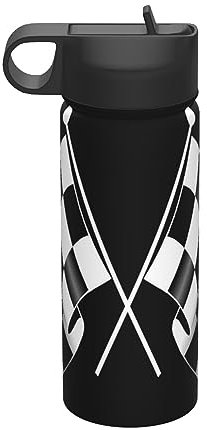 Black White Formula Checkered Flags Pattern Print 18oz Sports Insulated Kettle Double Wall Vacuum Insulated Metal Canteen Gift for Mom Men