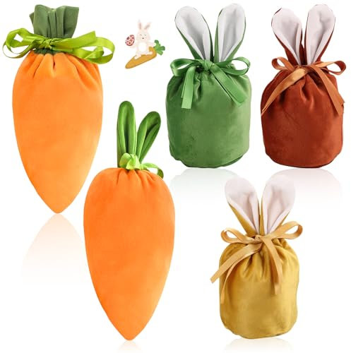 Lets Joy 5 Stück Ostertüten zum Befüllen, Ostern Karotte Tasche, Ostern Samtbeutel, Osterhasen Tüten, Hasenohren Tüten, Karottenbeutel Ostern Dekorationen Ostern Geschenkbeutel