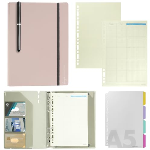 ZephyrCraft A5 Ringbuch Nachfüllbar, 6 Ringe A5 Binder mit Nachfüllpapier und Trennblätter, Budget Planner Notizbuch für Büro, Schule, Reisearbeit, inkl. Stift(Rosa)
