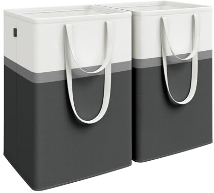 SONGMICS Wäschekorb 2er Set, 110 L Wäschesammler, faltbar | Freistehend, mit kurzen und langen Griffen, leicht zu tragen und zu reinigen, Schwarz und Weiß, STOWIT LCB210B01