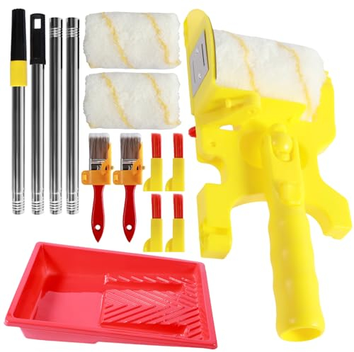 Foribyw Paint Edger Roller Brush Kit with Extension Pole/Tray/Edger Paint Brush, DIY Multifunctional Hand-held Clean-Cut Paint Edger Roller Brush Portable Tool for Door Window Walls High Ceilings