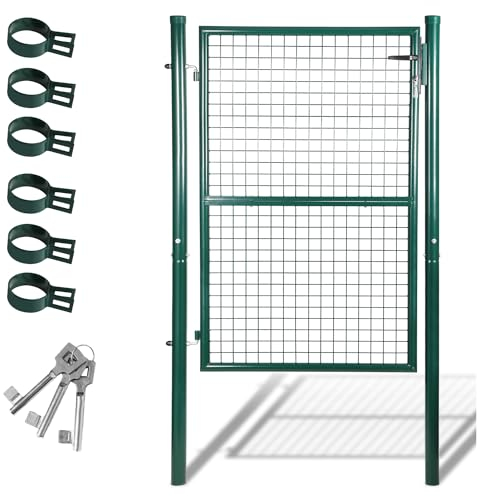 Daromigo Puerta de jardín, 150 x 100 cm, resistente, de metal galvanizado, incluye asa, cerradura y 3 llaves, puerta de jardín, color verde