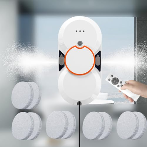 Smart Window Cleaning Robot 5600Pa with 10 Mop Pads, 4 Cleaning Modes, Dual Water Spray/Remote Control, Intelligent Edge Detection, Window Vacuums