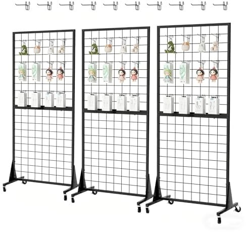 DEYEGELEA Gridwall Panel Display Stands, 2'x5.5' Ft, Heavy-Duty Floorstanding Retail Display Rack with Triangle-Base for Retail Art Fair Show (Black Finish，3 Pack)