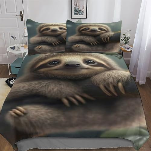 PAZZK Faultier 3D Bettwäsche-Set, Bettbezug, Schlafzimmer Vier Jahreszeiten Bettbezüge Für Mädchen Jungen, Mit Kissenbezügen Mikrofaser Deckenbezug Single (135x200cm)