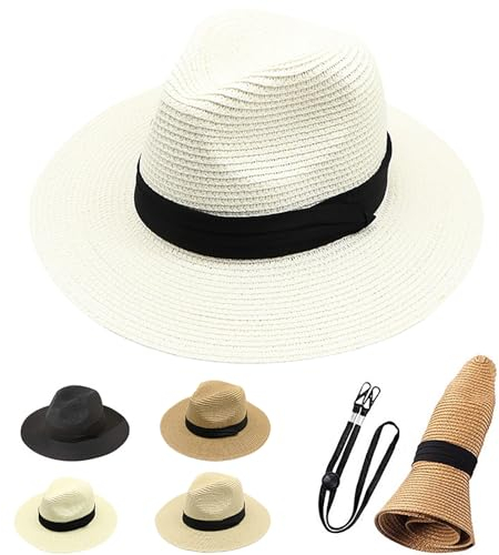 masanoya Unisex Straw Trilby Hats for Men Women Summer Fedora Hats for Beach Casual Wear Holiday Folding Panama Hat (Paper Straw, White)