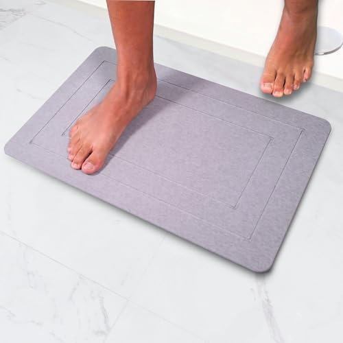 Pure 4Home Alfombra Diatomita Baño 60x40 – Secado Rápido, Antideslizante y Antibacteriana – Alfombrilla Piedra Diatomita Super Absorbente – Alfombrilla Diatomita - Stone Bath Mat (Cuadrados)