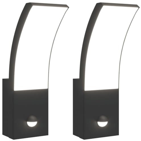 vidaXL LED Außenwandleuchten mit Sensor 2 Stk., Außenwandleuchte mit IP54-Schutzart, Außenleuchte mit Diffusor, Wandleuchte Gartenlampe, Schwarz Aluminiumdruckguss