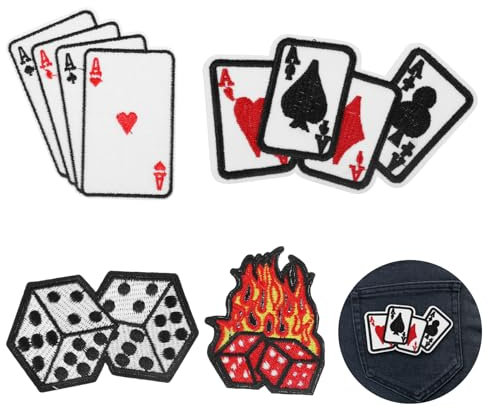 4Pcs Poker Iron on Patches, Iron on Patches for Hats Playing Cards Patch Gaming Iron on for Clothes DIY Jackets Shirts Hats Backpacks Jeans