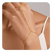 Gokeey Goldfarbenes Handkettenarmband für Damen, trendig, zierlich, 14 Karat Gold, Ringarmband, Handkette, Fingerring, Sklavenarmband, kubischer Zirkonia, Handschmuck für Damen, Sommer-Strandschmuck