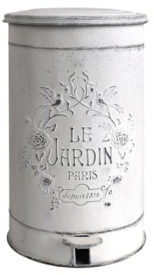 LOVIVER Poubelle Extérieure, Poubelle à Pédale de Jardin, Seau en Fer, 46x27,5cm Poubelle Rétro pour Jardin, Cour, Maison, Blanc