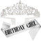 DRESHOW Geburtstag Krone und Schärpe für Damen Geburtstag Mädchen Schärpe & Strass Tiara Set Geburtstag Dekorationen Haarschmuck Glitter Schärpe für Party