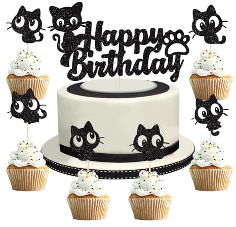 Sprießen 28 Stück Kätzchen Cake Topper Schwarz,Katze Cupcake Topper,Black Sparkling Thema Kuchen Dekoration,Kuchen Dekorationen Zubehör,Für Katzenliebhaber Kätzchen Thema Babyparty Kinder Geburtstag