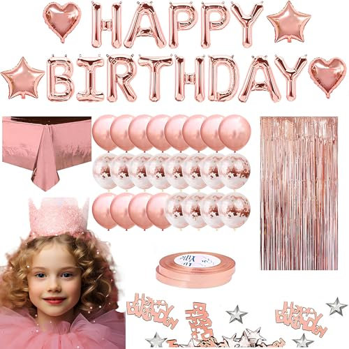 Décorations Rose Or Gold - Kit Ballon et Rideaux à Franges pour Fête d'Anniversaire Fille
