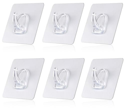 Ynkkvre Magischer Haken Selbstklebend, 6 Stück Selbstklebende Haken Transparent Magischer Haken Wunderhaken Transparent Hook Klebehaken Wiederverwendbar, Ohne Bohren Edelstahl Wandhaken(6 x 8cm)