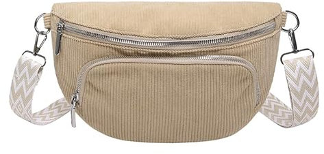 GSenhui Cord Bauchtasche Damen Groß Umhängetasche Breitem Gurt Crossbody Bag Corduroy Brusttasche Cord mit Reißverschluss Schwarz für Reisen