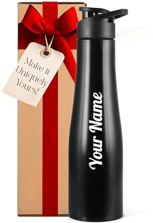 CORPORATE PORIUM Your Name Printed Curvy Stainless Steel Bottle | Capacity 1L Approx | Easy to Carry | Leakproof Bottle Personalized Diwali Gift Bottle | Laser Engraved (Flora)