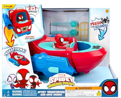 MARVEL Spidey and His Amazing Friends Spidey Transforming Web-Wave Cruiser - 9-Inch 2-In-1 Vehicle with Free Wheels and Web Dart Launchers