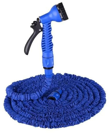 Magic Dehnbarer Schlauch mit 7 Wassersprühfunktionen für Autowäsche und Hausgartenbewässerung, Blau, 30,5 m