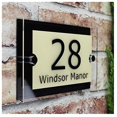 Le numéro de la porte à l'extérieur, Plaques de numéro de maison en acrylique transparent personnalisées, plaques de signalisation, panneaux de maison avec films en vinyle et panneaux de support en pl