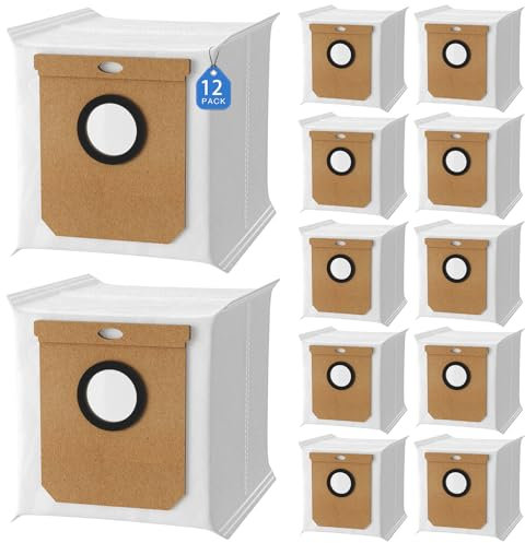 12 Pack Dust Bags for Eufy Clean L60 SES / L60 Hybrid SES / L50 SES Robot, Vacuum Cleaner Bags for Eufy L60 SES, Replacement Dust Bags for Eufy 2.5L Large Capacity, Clean Station Replacement Parts