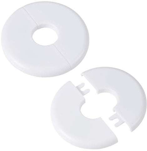 2pcs Wall Split Flange, Self-Adhesive Escutcheon Plate for Buckle 17mm Water Pipes ABS Round ​Hole Plumbing Floor Ceiling Cover Plates for Faucet Kitchen Toilet Decorative (White)