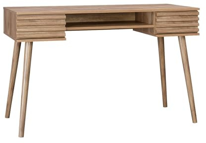 Alice's Garden sweeek - Bureau décor Bois 2 tiroirs MADERE Naturel. 1 casier. façade rainurées. 120 x 55 x 76.5 cm