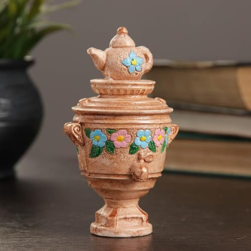 AEVVV Handmade Samovar Figurine Home Office Decor Vintage Gypsum Statue Russian Tea Kettle Miniature Collectible Traditional Art Multicolored