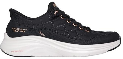 Skechers Women's Contour Foam Golden Hour Sneaker, Black Mesh/Duraleather/Leather/Rose Gold Trim, 7 UK