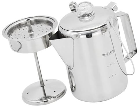 Wsdsgz Cafetera percolador de acero inoxidable de gran capacidad para 9 tazas, con tapa con bisagras, para camping y cocinas domésticas