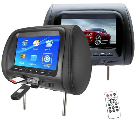 Lecteurs Vidéo pour Appui-tête (7 Pouces), Double Lecteur DVD Portable, Écran Tactile Numérique LCD HD, Mirror Link + Télécommande, Distance De Tige Réglable/Installation Facile,2pcs