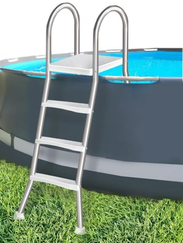 Errzom Escalera de piscina de 4 niveles de acero inoxidable, para piscina elevada, 132 cm de altura de piscina, escalones para piscinas elevadas, 250 kg de capacidad de carga