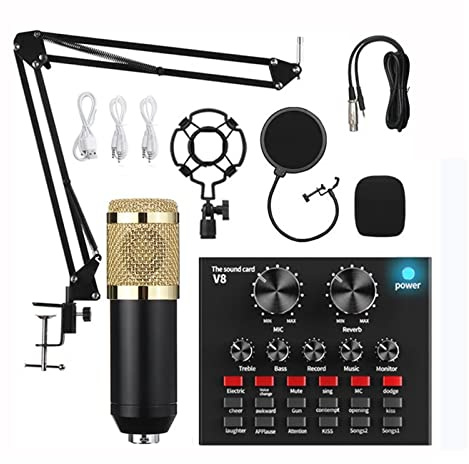 Sound Card Kit, Professional Audio V8 Sound Card Set Mic Studio Condenser Microphone For Podcast Recording Live Streaming(D)