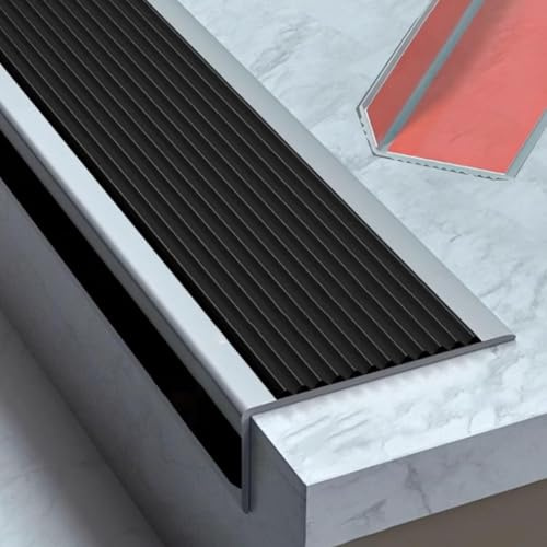 PVC-Treppenkantenschutz, Rutschfeste Stufenkantenleiste für Fliesen/Laminat/Marmor, Winkelprofil Selbstklebend für Schulen, Wohnungen, Unternehmen(Black)