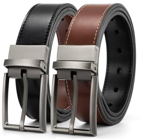 Alphyly Reversible Tan Leather Men's Belts,Color Cognac, Length105cm