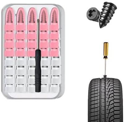 QQLADY 40 Pezzi Chiodo in Gomma per Fiat Panda 4x4/Punto/Ritmo, Kit Riparazione Pneumatici Auto, Chiodi a Vite per Pneumatici, con cacciavite, 2 Misure Incluse, per Auto, Moto