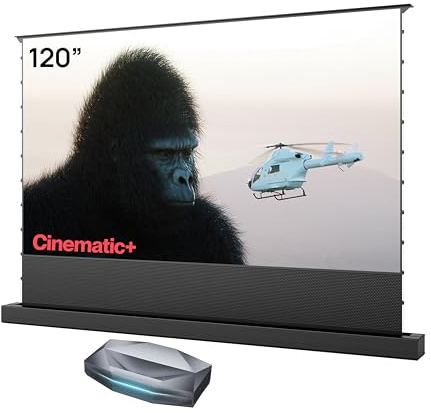 AWOL VISION Aetherion Max + Schermo a terra ALR da 120 pollici – Proiettore ultra corta distanza laser RGB triplo per home theatre e gaming, 4K UHD HDR10+, Dolby Vision e Atmos