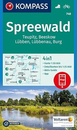 KOMPASS Wanderkarte Spreewald, Teupitz, Beeskow, Lübben, Lübbenau, Burg: 4in1 Wanderkarte 1:50000 mit Aktiv Guide und Detailkarten inklusive Karte zur ... (KOMPASS-Wanderkarten, Band 748)