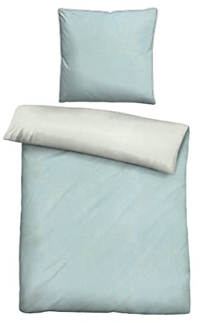biberna 0840500 Wende-Bettwäsche Garnitur mit Kopfkissenbezug Melange-Flanell 1x 155x220 cm + 1x 80x80 cm, ciel