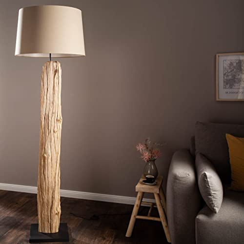 cagü XL Unikat Design Stehlampe SUMATRA Beige Leinenschirm aus Treibholz handgefertigt 175cm