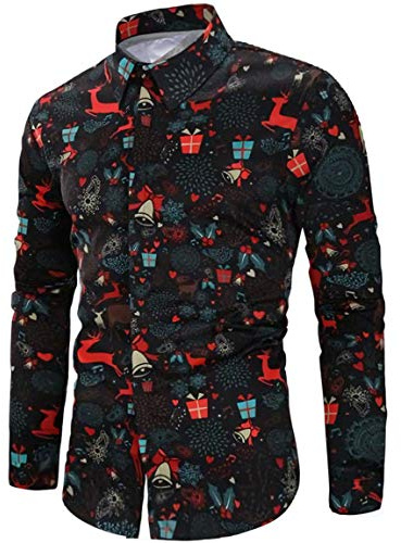 Loveternal Mens Christmas Shirt Funky 3D Printed Dress Shirts Long Sleeve Button Down Slim Fit Blouse M-XXL