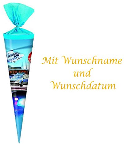 Schultüte mit gold gefärbter Gravur / Zuckertüte / Länge: 35cm / rund / Polizei