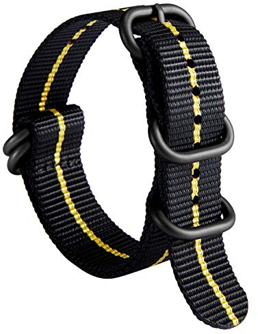 BINLUN Watch Strap Thick G10 Premium Ballistic Nylon Ersatz Mehrfarbenbänder für Männer Frauen 18mm 20mm 22mm 24mm mit Military Heavy Duty 5 Ringe Silber/Schwarz Edelstahlschnalle