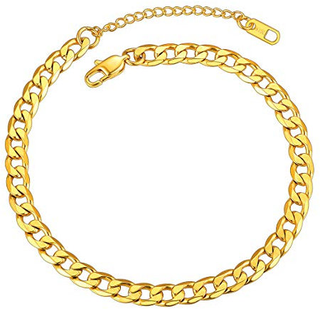 Chaîne de Cheville Plaqué Or-Bracelets de Cheville Acier Inoxydable-Chaine de Pied Dorée-6mm Large Maille Cubaine-Ajustable Réglable 25 à 30 cm-Bijoux pour la Plage Vacances Femmes et Filles