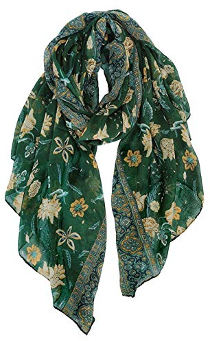 DAMILY Écharpe Légère Pour Femme Mode Motif Floral Wrap Châle Confortable Étole de Foulard en Coton (Vert)